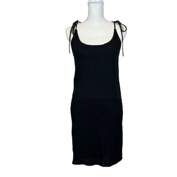 Kendall & Kylie Tie Spaghetti Strap Super Stretch Bodycon Black Dress Size Med - Picture 1 of 10
